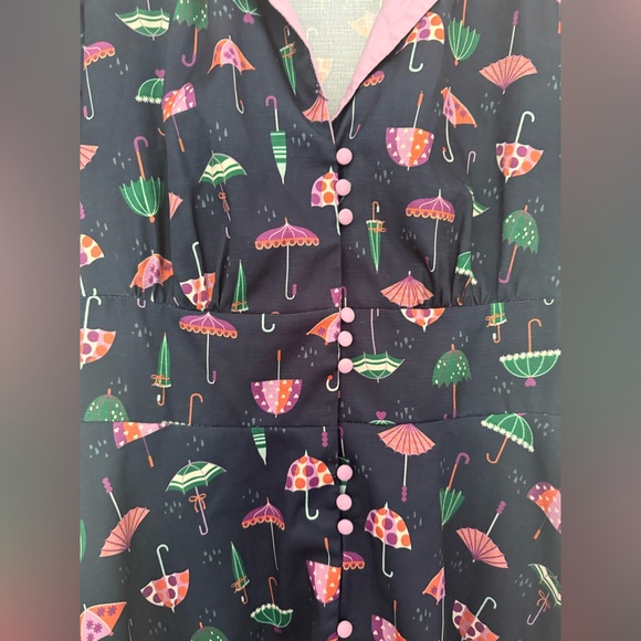 Unique Vintage Blue and Pink Midi Dress - Picture 4 of 12